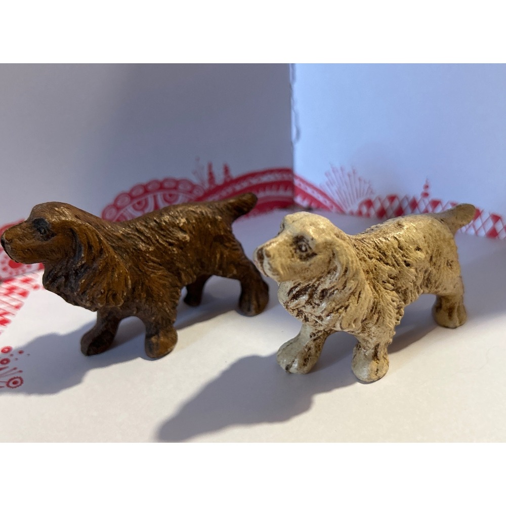 Vintage Miniature Cocker Spaniel Dog Figurines Set of 2 Brown and Cream Resin